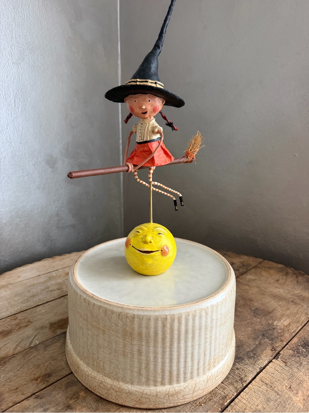 Vintage Lori Mitchell “Becca’s Broom Ride” Witch & Moon Figurine
